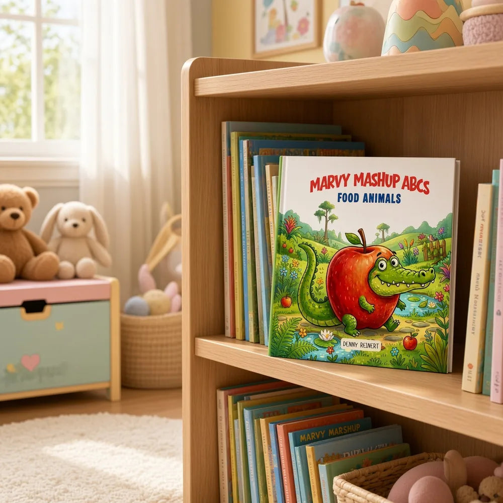 The book on a nursery bookshelf